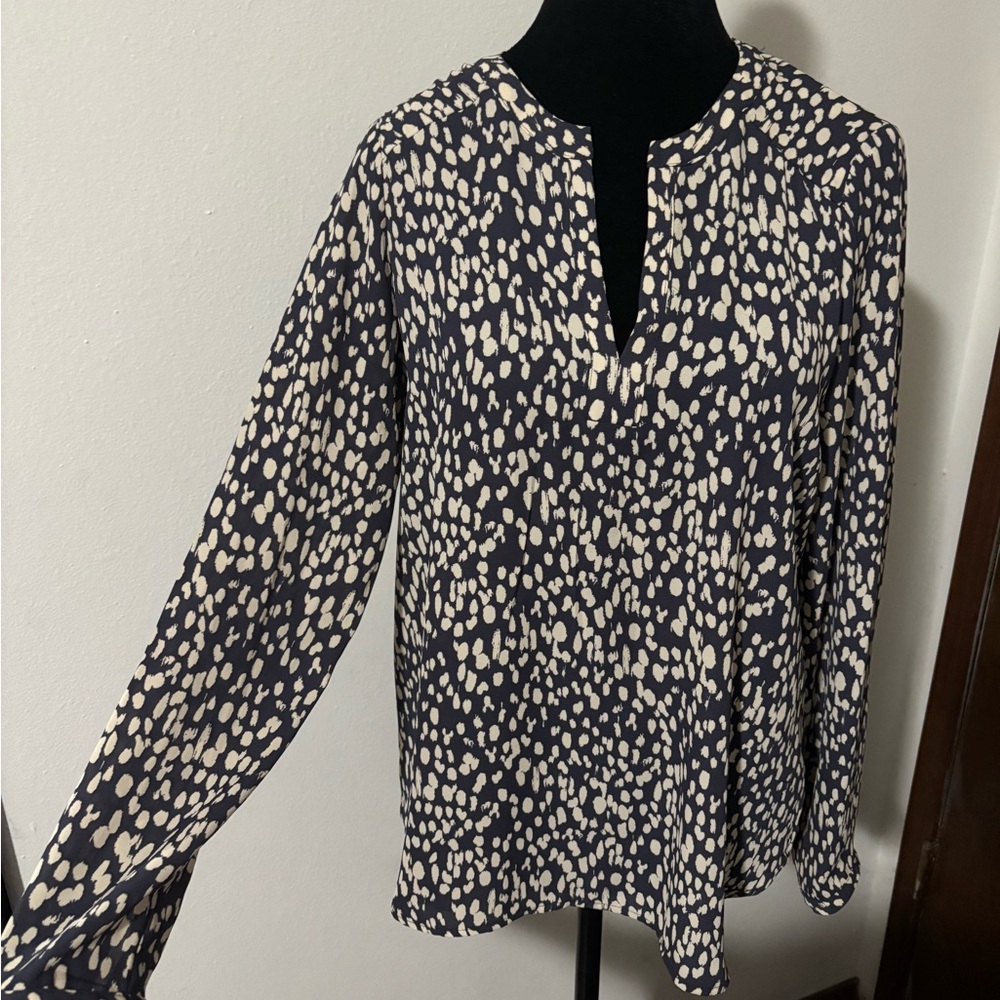 Pleione Navy and Cream Spotted Blouse